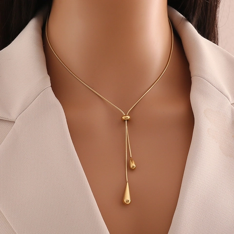 Collana E Orecchini A Goccia D'acqua In Acciaio Inossidabile Placcati Oro Catena Serpente Minimalista Elegante