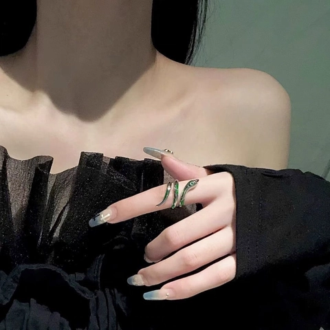 Slang Ring Legering Emaille Zirkoon Open Verstelbaar Wikkelring Vintage Punk Unieke Sieraden Voor Dames Heren
