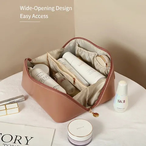 Bolsa De Maquillaje Gran Capacidad Impermeable Cuero PU Portátil Neceser De Viaje Forma Almohada Organizador Para Mujeres