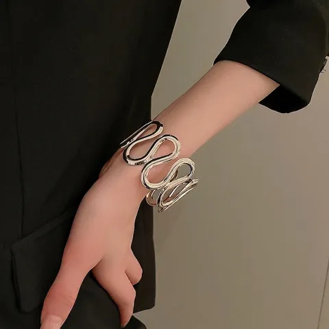 Brazalete Abierto Geométrico Espiral Onda Plata De Ley 925 Aleación Para Mujeres Minimalista Moda Joyería Pulido