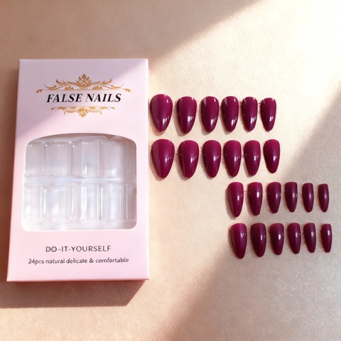Uñas Postizas Press On Forma De Almendra Larga Rojo Rosa Brillante Manicura Reutilizable Para Mujeres Elegante