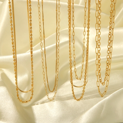 Multi Layer Stainless Steel Necklace Waterproof Gold Plated Minimalist Stackable Snake Paperclip Chain Fashion Jewelry