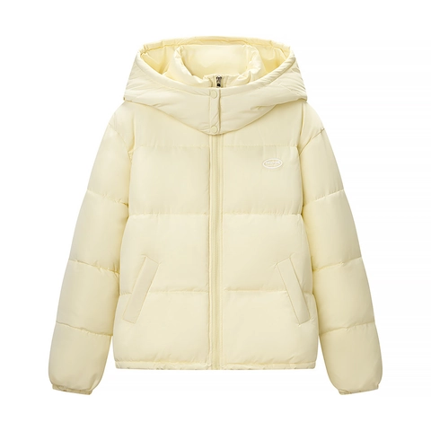 Women Hooded Puffer Jacket Polyester Cotton Filled Warm Windproof Short Casual Retro Solid Color Winter Coat
