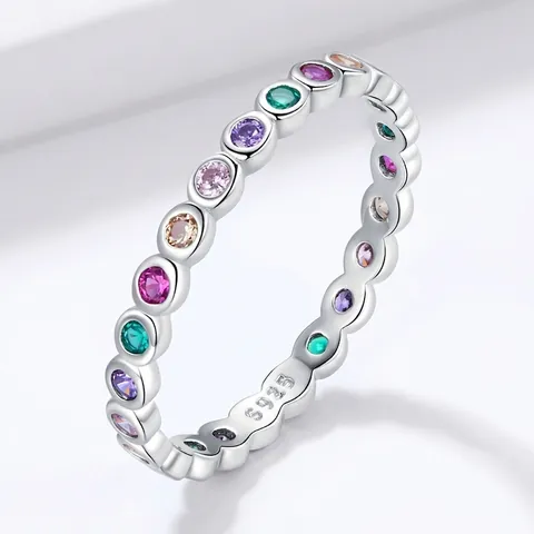 Bunter Regenbogen Eternity Ring 925 Sterling Silber Mehrfarbige Zirkonia Stapelbare Band Schmuck Für Frauen
