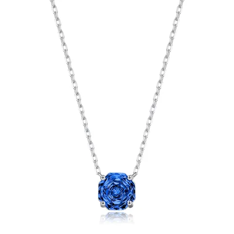 925 Sterling Silber Halskette Oktagonschliff Royal Blauer Zirkonia Anhänger Minimalistischer Schmuck Für Damen