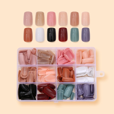 Glänzende Full Cover Künstliche Nägel Mehrfarbig Quadratisch Oval Künstliche Maniküre Extensions Für Frauen Elegante Einfarbige DIY Salon Nägel