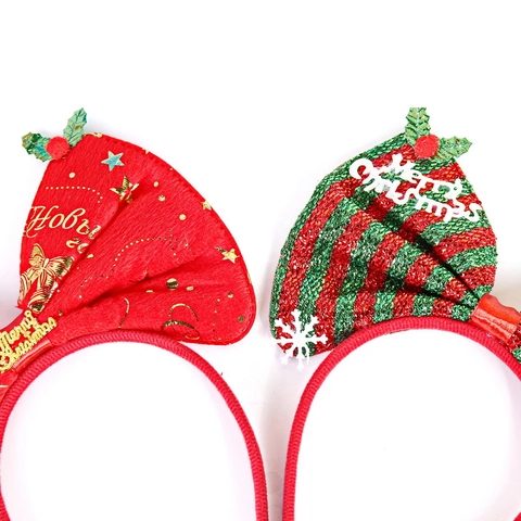 Christmas Bow Headband Sequins Polyester Plastic Snowflake HoHoHo Decorative Hair Accessory For Xmas Holiday Red Green
