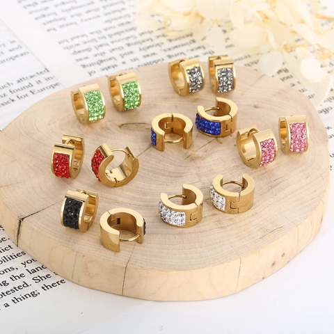 Edelstahl Huggie Hoop Ohrringe Mit Bunten Strasssteinen Full Pave INS Stil Mode Schmuck Für Damen