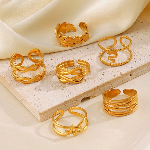 Anillos Ajustables Minimalistas Acero Inoxidable Línea Cruzada Geométrica Hoja Nudo Joyería Moda Accesorios Para Mujer