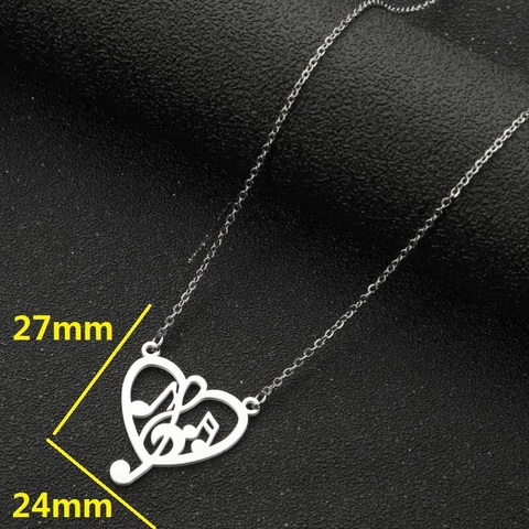 Collar De Acero Inoxidable Colgante Corazón Nota Musical Hueco Joyería De Moda Minimalista Para Mujeres