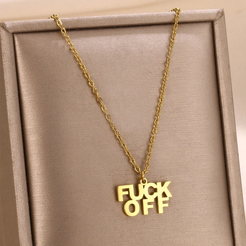 Stainless Steel FUCK OFF Letter Pendant Necklace Gold Silver Plated Street Punk Jewelry Personalized Ring Bracelet For Women Men
