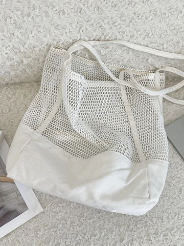 Borsa Tote Grande Da Donna Mesh Tela Traforato Borsa A Spalla Per Spiaggia Viaggi Shopping Minimalista Colore Solido