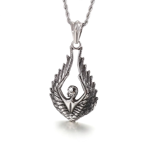 Pendente Ali Di Angelo Retro Acciaio Inossidabile Punk Rock Gioielli Figura Alata Per Uomini Donne