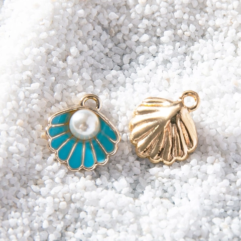 Artificial Pearl Shell Charms Alloy Enamel Sea Shell Pendants For Jewelry Making DIY Bracelet Necklace Accessory Marine Style Small