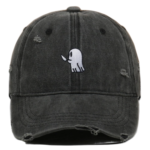 Washed Cotton Baseball Cap Knife Ghost Embroidery Distressed Ripped Vintage Streetwear Adjustable Sun Hat For Men Women