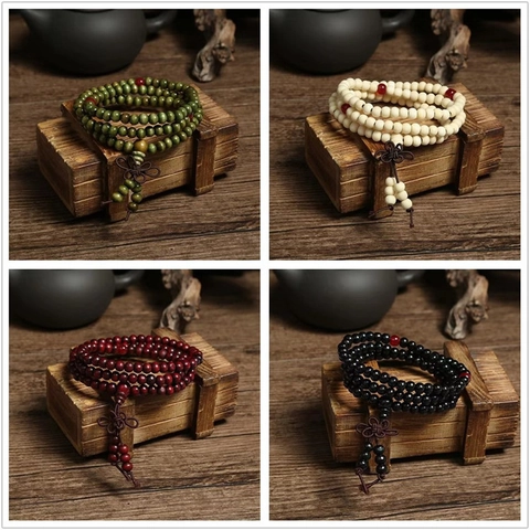 Buddhist Prayer Beads Bracelet Multi Layer Sandalwood Zen Ethnic Style Mala Meditation With Chinese Knot Tassel Unisex
