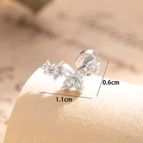 Butterfly Flower Ear Cartilage Stud Titanium Steel Zircon Screw Back Piercing Jewelry For Women
