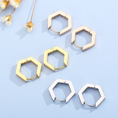 Hexagon Hoop Earrings Stainless Steel Geometric Minimalist Huggie Earring Minimalist Fashion Jewelry Unisex