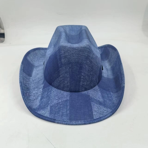 American Vintage Western Cowboy Hat For Men Women Polyester Denim Print Sun Protection Adjustable Outdoor Casual Jazz Hat