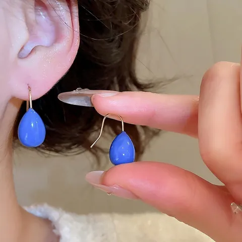 Pendientes Colgantes De Gota Esmalte Azul Cobre Con Poste De Plata Esterlina 925 Minimalista Elegante Para Mujeres