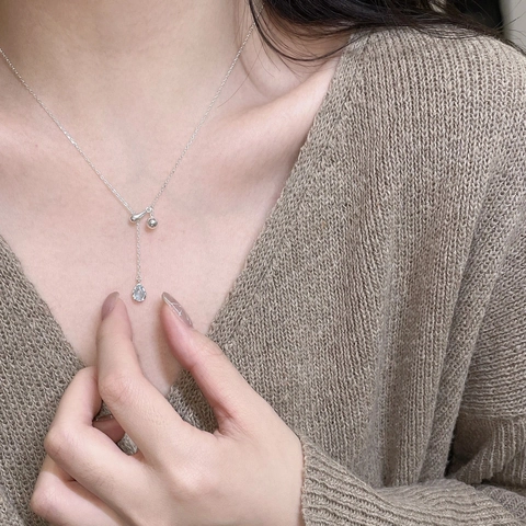 Collana in Argento Sterling 925 Con Strass a Goccia d'Acqua Blu Minimalista Regolabile Lariat Choker per Donna Dolce Elegante Gioielli Catena Clavicola