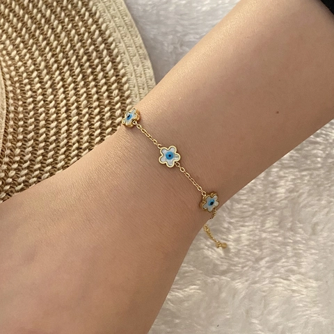 Edelstahl Armband Böser Blick Vergoldet Herz Stern Blume Hamsa Hand Emaille Anhänger Verstellbar Glücksschmuck Damen