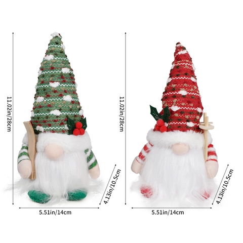 Leuchtende Weihnachtsgnome Plüschdekorationen Gestrickte Gesichtlose Rudolf Gnom Mit Skiern Stöcken Glühende Weihnachtsbaumschmuck Heimdekor