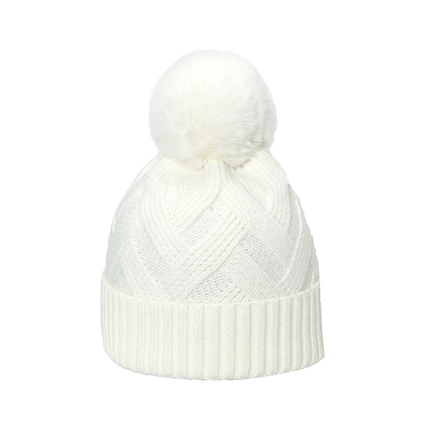Dames Winter Gebreide Muts Beanie Met Kunstbont Pompon Dikke Warme Acryl Kabelbrei Outdoor Casual Hoofddeksel