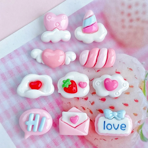 Mini Accessori DIY In Resina Rosa Forme Di Cuore Nuvola Fragola Per Decorazione Cover Telefono Nail Art Stile Dolce