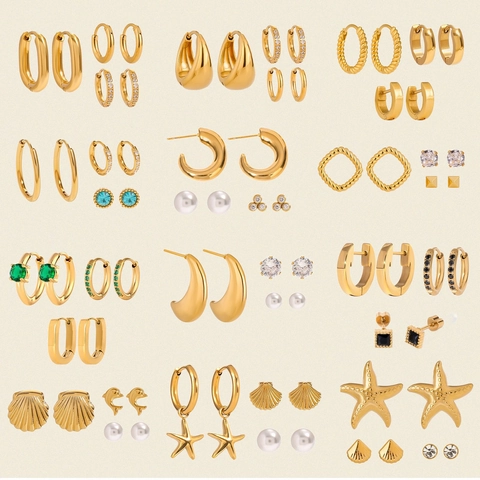 Stainless Steel Stud Earrings Zircon Imitation Artificial Pearl Minimalist Waterproof Hypoallergenic Multi Piercing Jewelry For Women