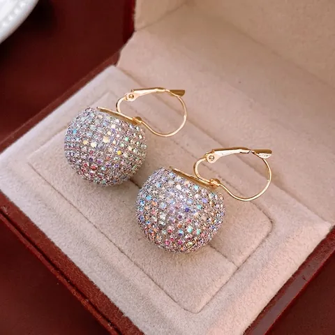 Lever Back Drop Earrings Alloy Full Paved AB Rhinestone Sphere Ball Shape Colorful Rainbow Sparkly Luxury Elegant For Women