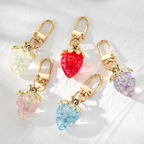 Portachiavi Fragola Ciondolo Frutta In Resina Con Glitter Trasparente Estetico Lega Accessorio Per Borsa Per Donne
