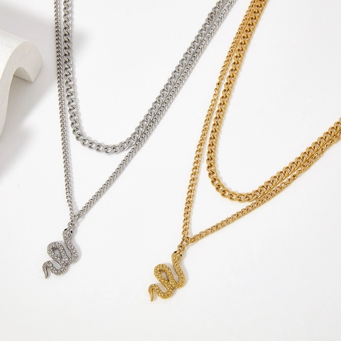 Collar Con Colgante De Serpiente De Doble Capa Acero Inoxidable Estilo Gótico Oscuro Joyas Para Mujeres