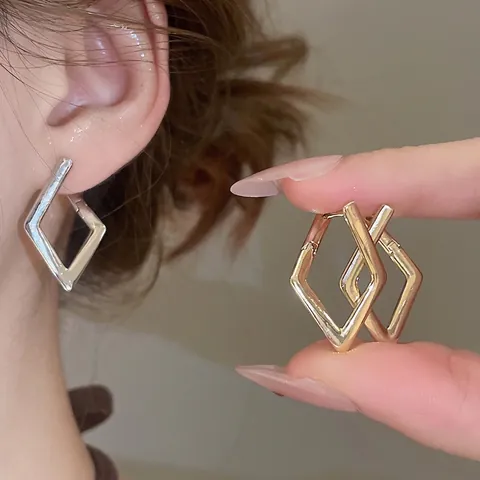 Orecchini A Cerchio Geometrici A Rombo Minimalisti Per Donna Gioielli In Rame Con Perno In Argento Sterling 925