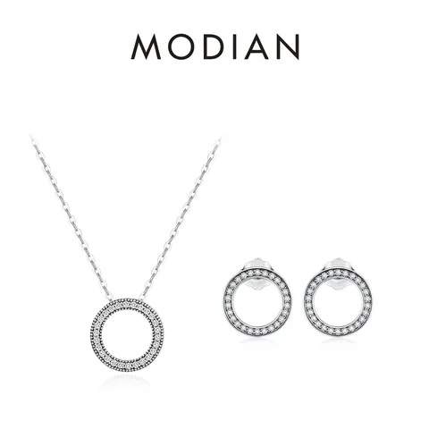 Runde Zirkon Halskette Und Steckerohrringe 925 Sterlingsilber Retro Minimalistischer Luxusschmuck Damen