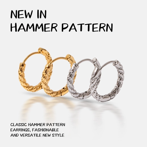 Orecchini A Cerchio Con Texture Martellata Acciaio Inossidabile Placcato Oro 14K Geometrici Tondi Leggeri Donna