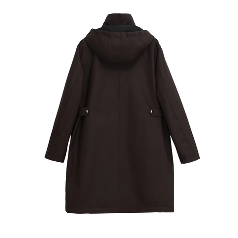 Chaqueta Con Capucha De Longitud Media Para Mujer Cortavientos Impermeable Manga Larga Botón De Presión Color Sólido Casual