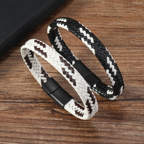 Geflochtenes Lederarmband Mit Magnetverschluss Aus Legierung Retro Geometrisches Herrenarmband Vintage Handgelenkriemen Schmuck