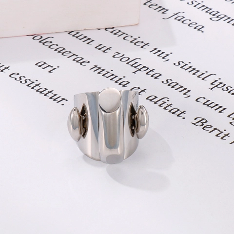 Anello Geometrico In Acciaio Inossidabile Finitura A Specchio Lucida Stile Industriale Minimalista Gioielli Da Donna
