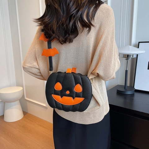 Pompoen Crossbody Tas PU Leer Vleermuis Decoratie Halloween Feest Nieuwigheid Grappige Schoudertas Voor Vrouwen