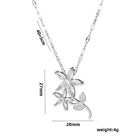 Vintage Stainless Steel Flower Pendant Necklace For Women Elegant Colorful Rhinestone Floral Charm Chain Jewelry Gift