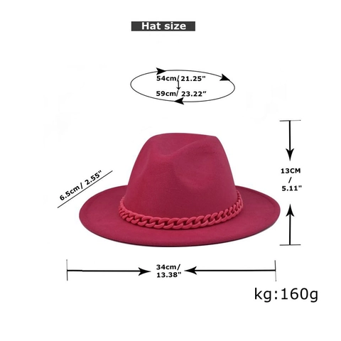 Wide Brim Fedora Hat Cotton Polyester Felt With Thick Chain Decor Flat Top Jazz Cap For Men Women Kids