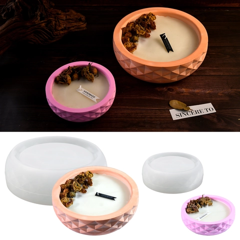 DIY Silicone Mold For Candle Making Storage Bowl Geometric Diamond Rhombus Texture Resin Casting Plaster Pot Nordic Style