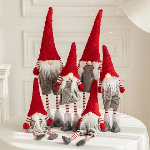 Gnomes De Noël Peluche Décorations Poupées Tomte Sans Visage Avec Lumière LED Jambes Longues Bonnet Tricoté Décor De Table Fête