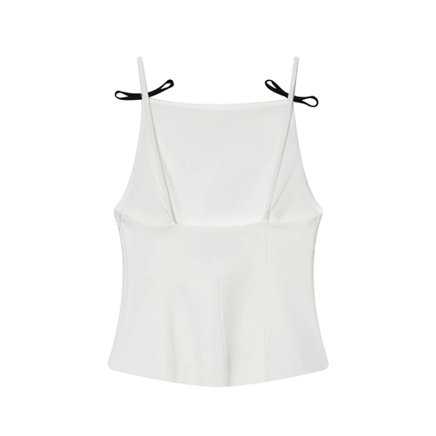 Damen Chic Cami Tanktop Acryl Schwarze Bogenschultergurte Slim Fit Schößchensaum Eckiger Ausschnitt Streetwear