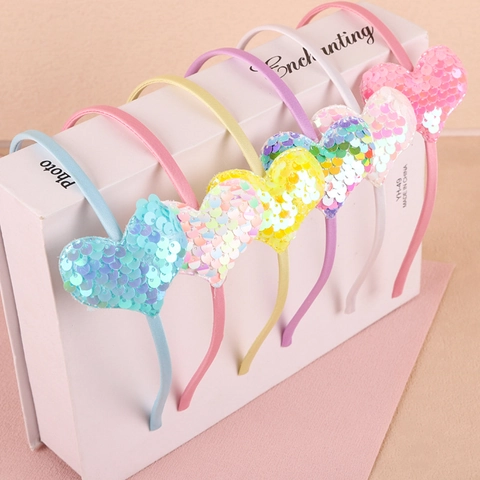 Sequin Heart Hair Clip And Headband Fabric Sparkling Sweet Hair Accessories For Kids Girls Party Princess Style