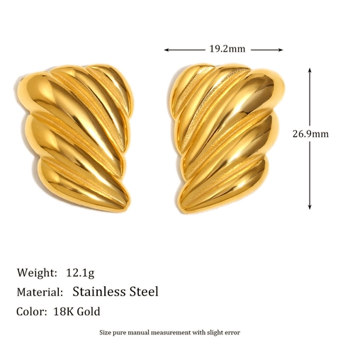 Pendientes De Botón Con Textura De Ala Simétrica De Acero Inoxidable Chapado En Oro De 18K Diseño De Concha Minimalista Para Mujer