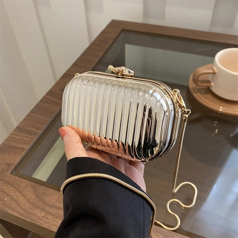 Metallic Acrylic Mini Evening Bag Fashion Chain Shoulder Clutch With Wave Pattern Luxury Party Bag For Women