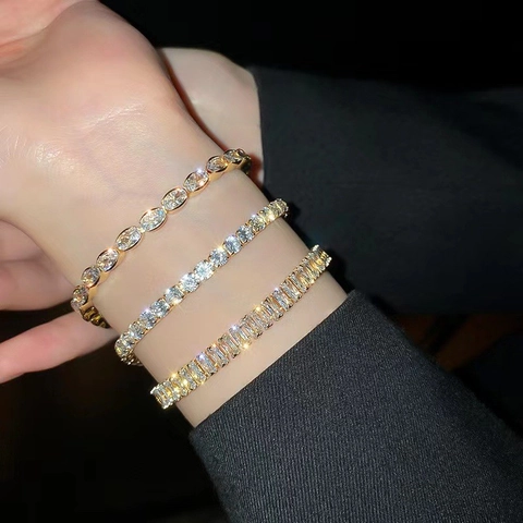 Elegant Tennis Bracelet Copper Zircon Inlaid Adjustable Bolo Clasp Fashion Jewelry For Women Gold Plated