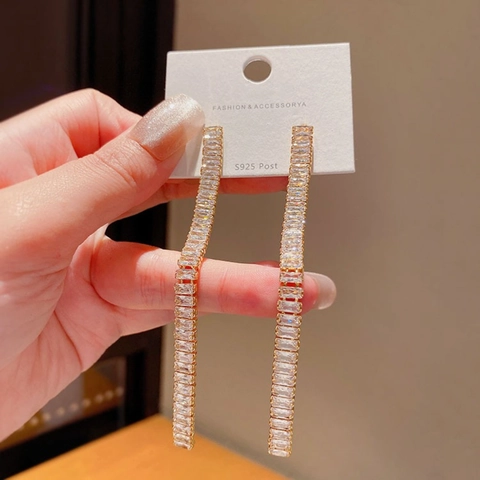 Long Tassel Drop Earrings With Cubic Zirconia And 925 Sterling Silver Earring Post Alloy Linear Dangle Women Jewelry